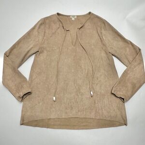 Dylan Size S Small Chamois‎ Color Faux Suede Brown Long Sleeve Top Tan Shirt